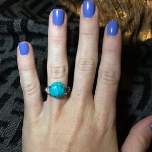 Round Turquoise Gemstone Sterling Silver Ring